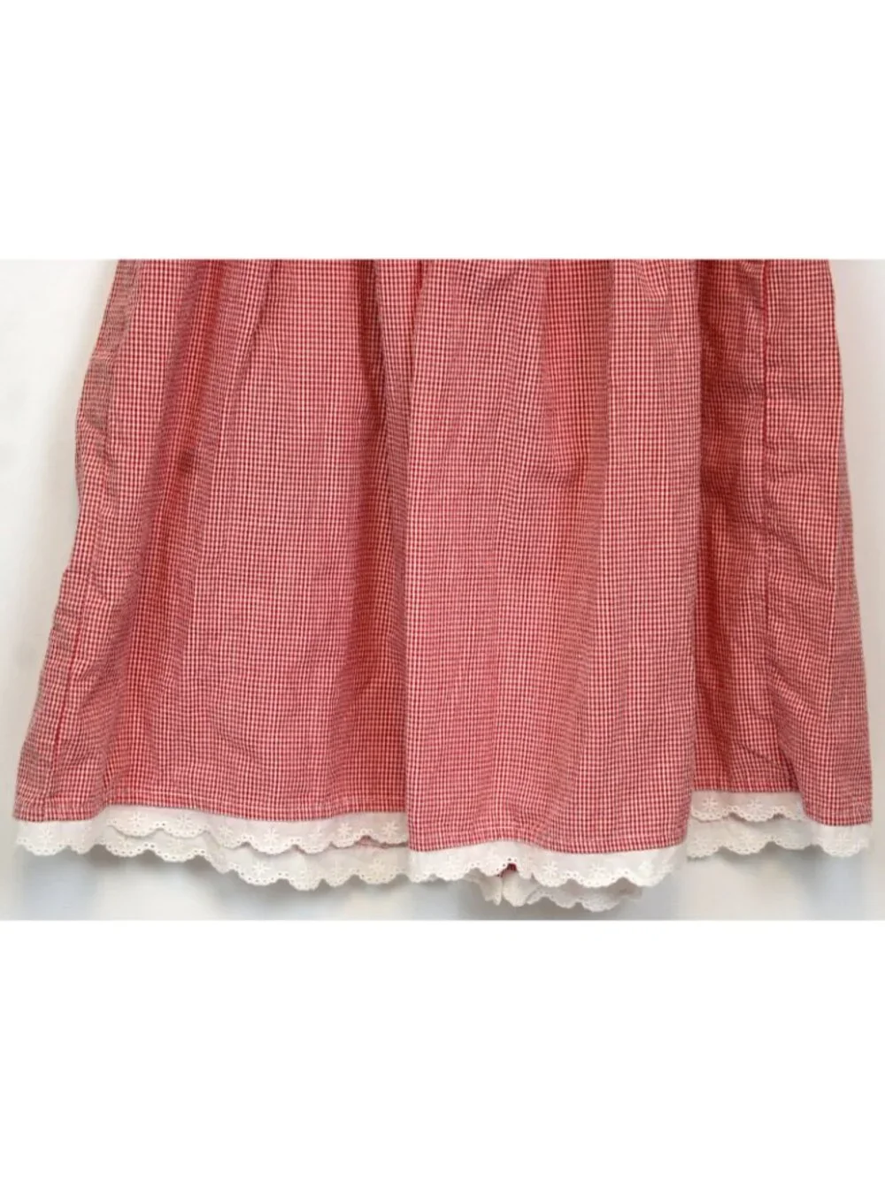 Samara Red Gingham Shirt Dress sz Small 6 Seersucker Summer Pitcher Flowers
